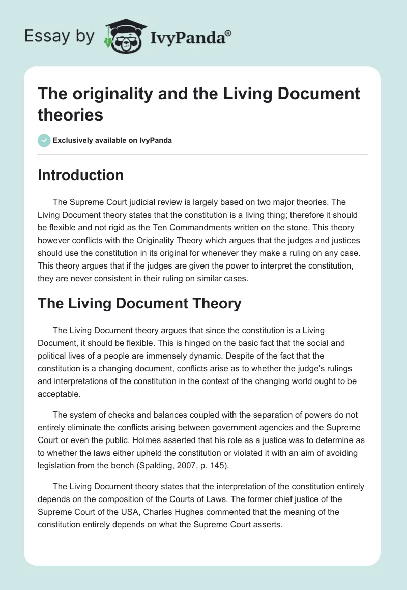 The originality and the Living Document theories. Page 1