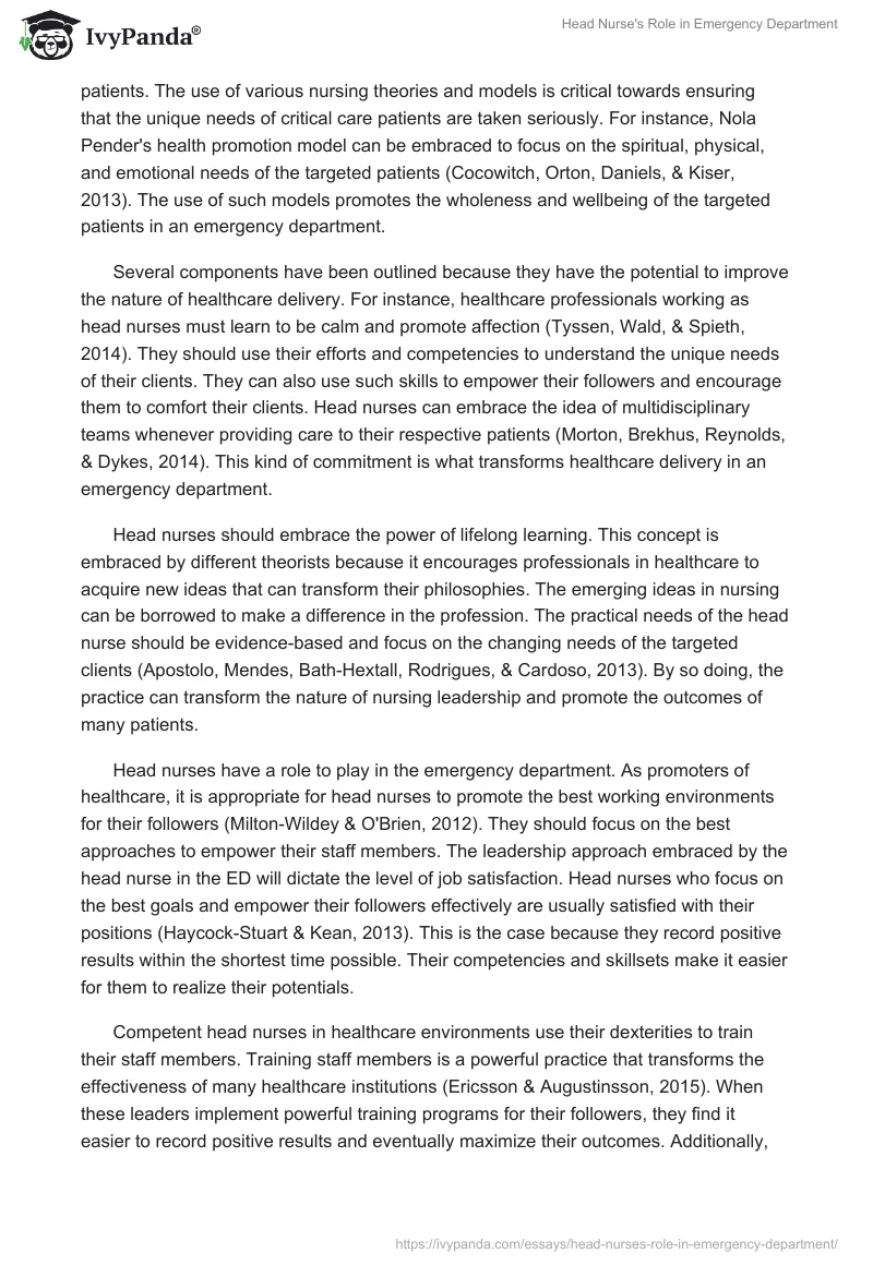 Head Nurse's Role in Emergency Department. Page 5