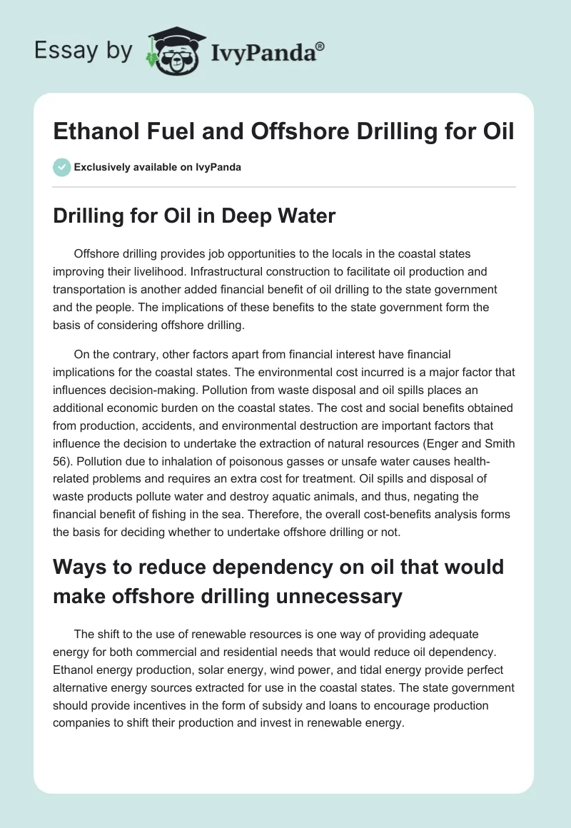 Ethanol Fuel and Offshore Drilling for Oil. Page 1