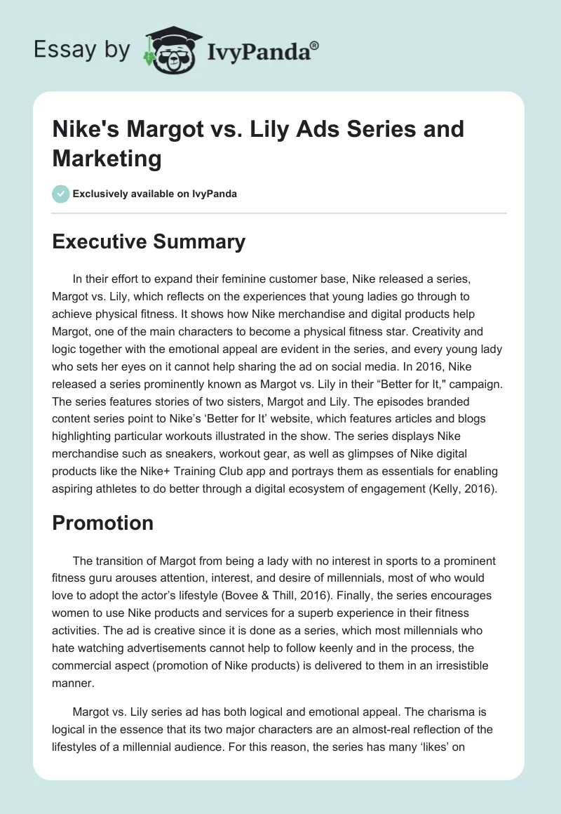 Nike's Margot vs. Lily Ads Series and Marketing. Page 1