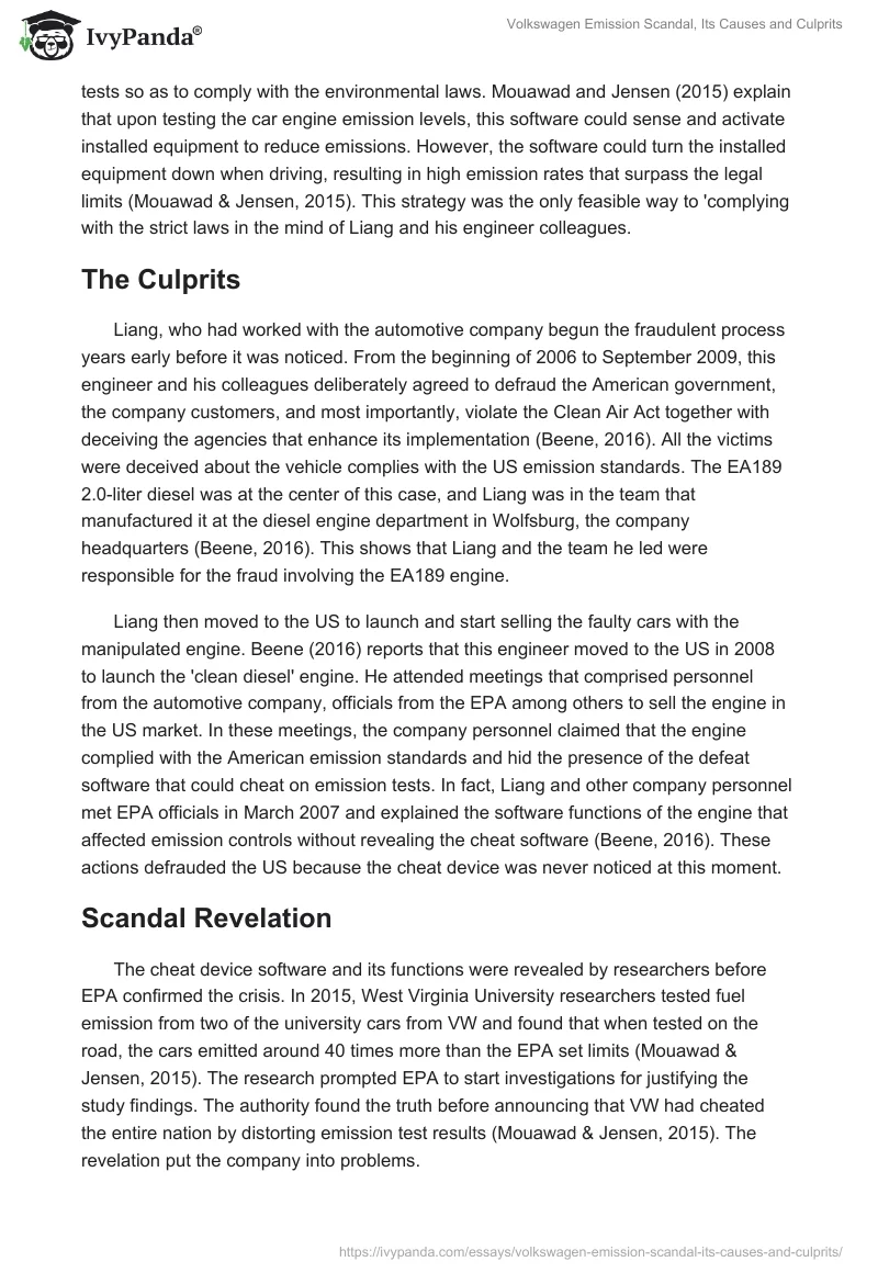 Volkswagen Emission Scandal, Its Causes and Culprits. Page 2