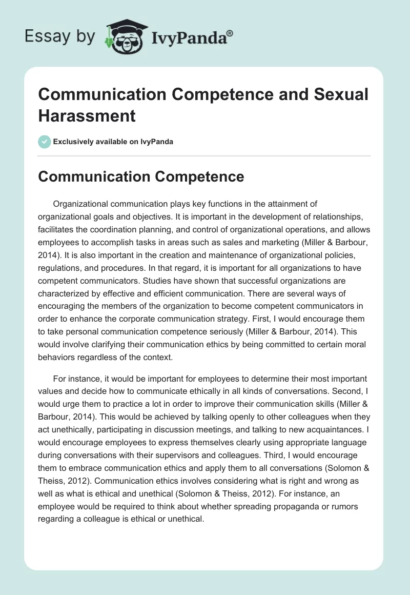 Communication Competence and Sexual Harassment. Page 1