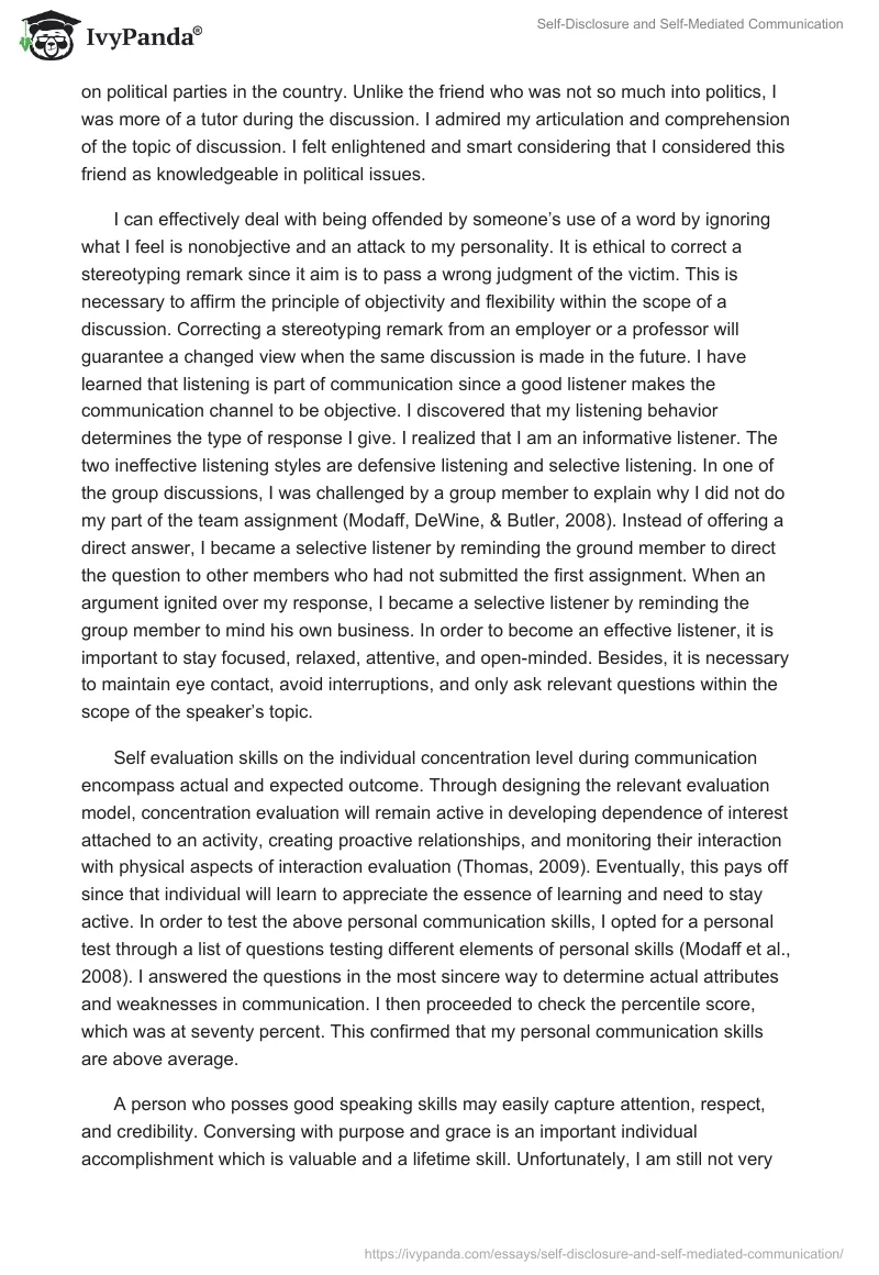 Self-Disclosure and Self-Mediated Communication. Page 2