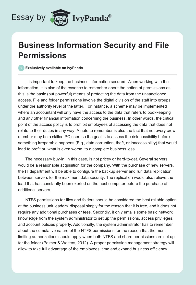 Business Information Security and File Permissions. Page 1