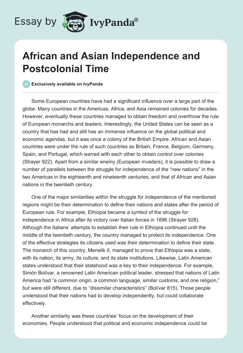 African and Asian Independence and Postcolonial Time. Page 1
