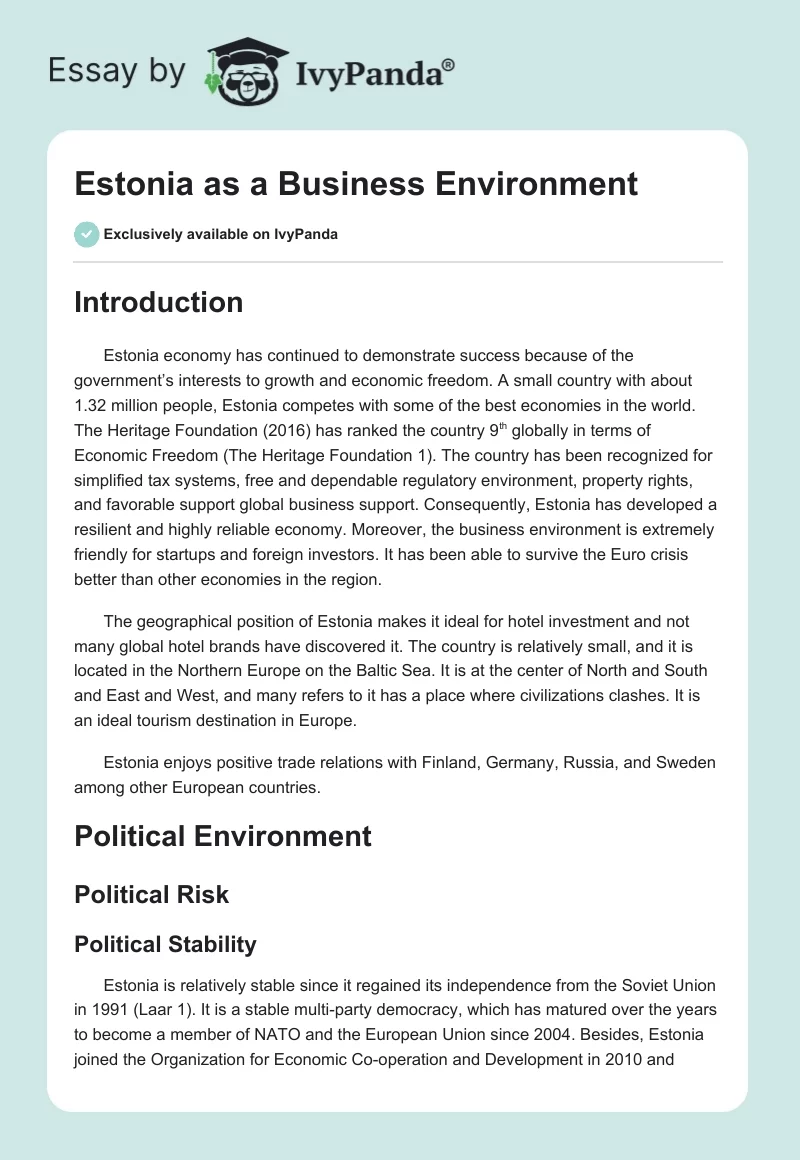 Estonia as a Business Environment. Page 1