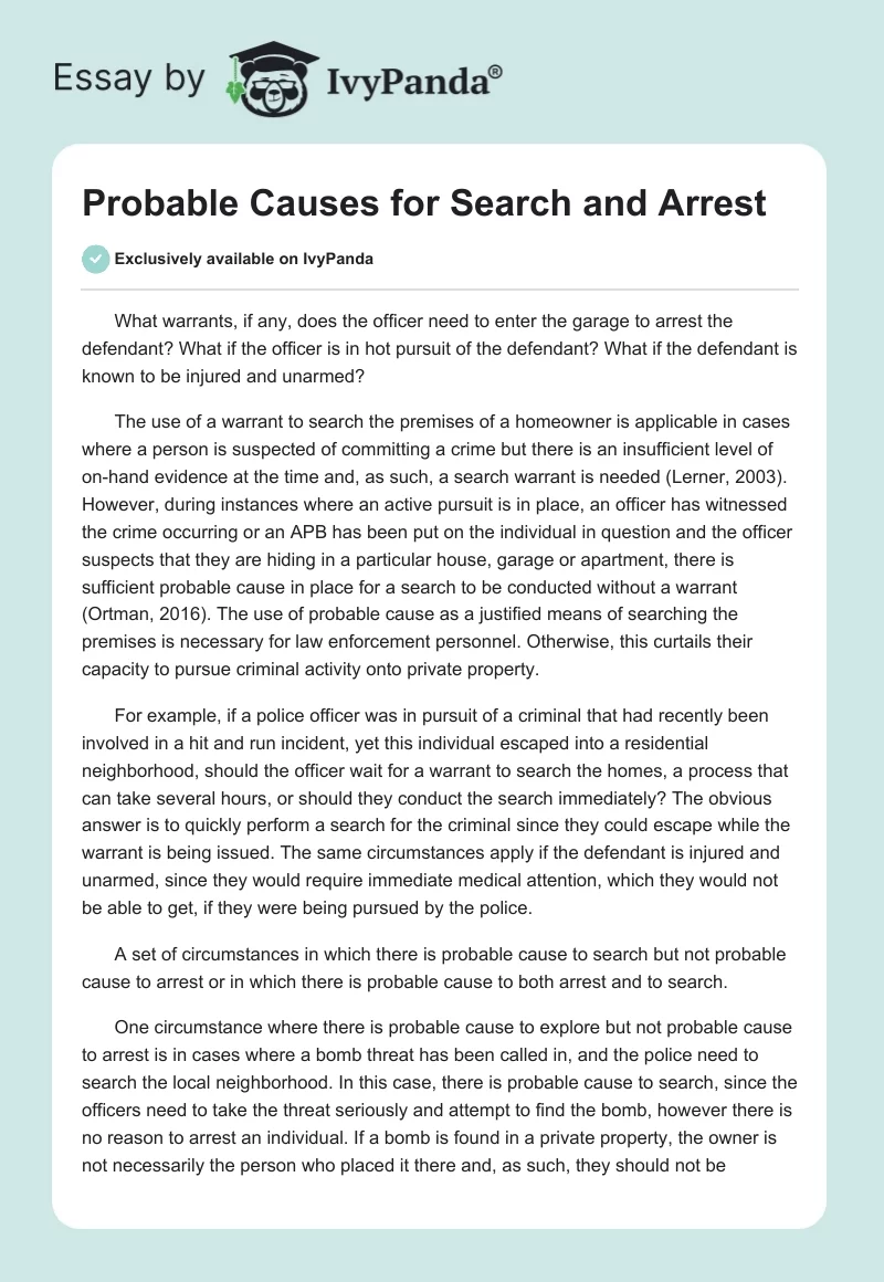 Probable Causes for Search and Arrest. Page 1