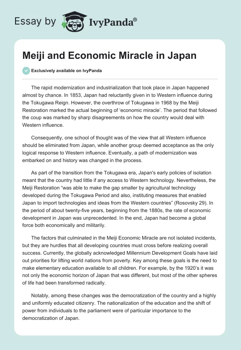 japanese economic miracle essay