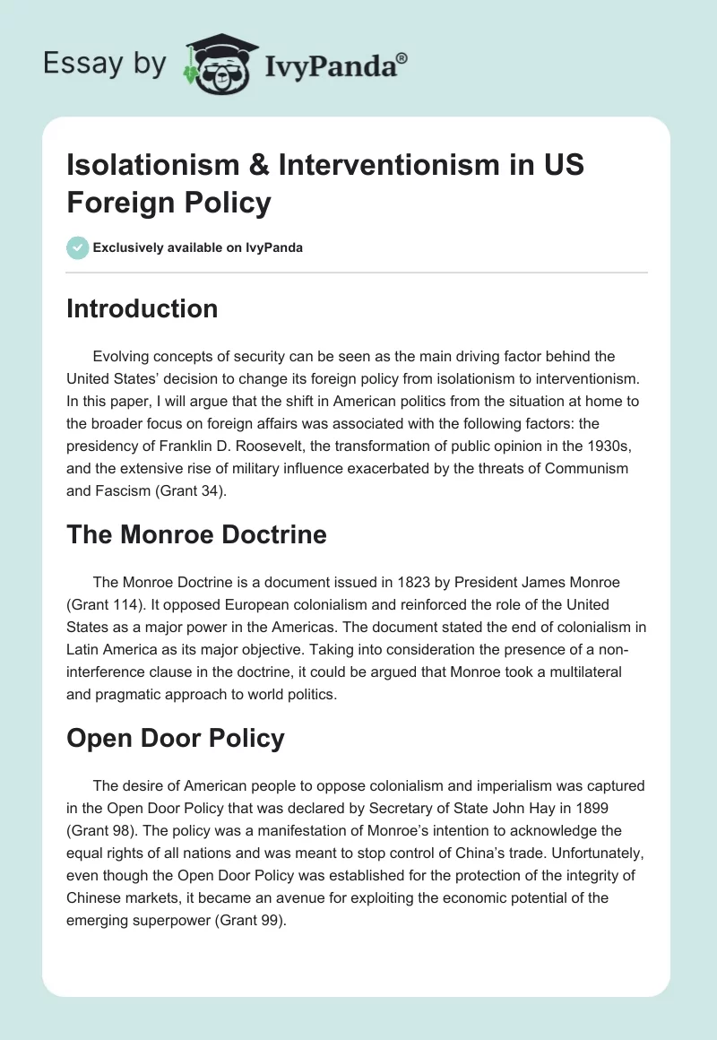 Isolationism & Interventionism in US Foreign Policy. Page 1