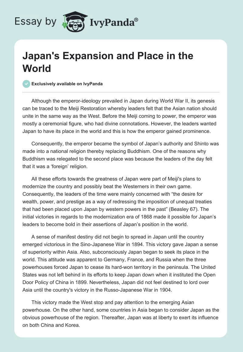 Japan's Expansion and Place in the World. Page 1