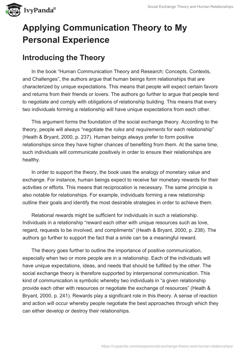 Social Exchange Theory and Human Relationships. Page 2
