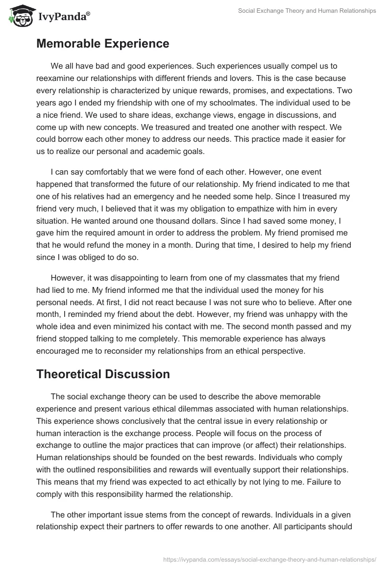 Social Exchange Theory and Human Relationships. Page 3