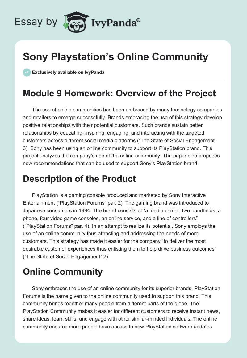 Sony Playstation’s Online Community. Page 1