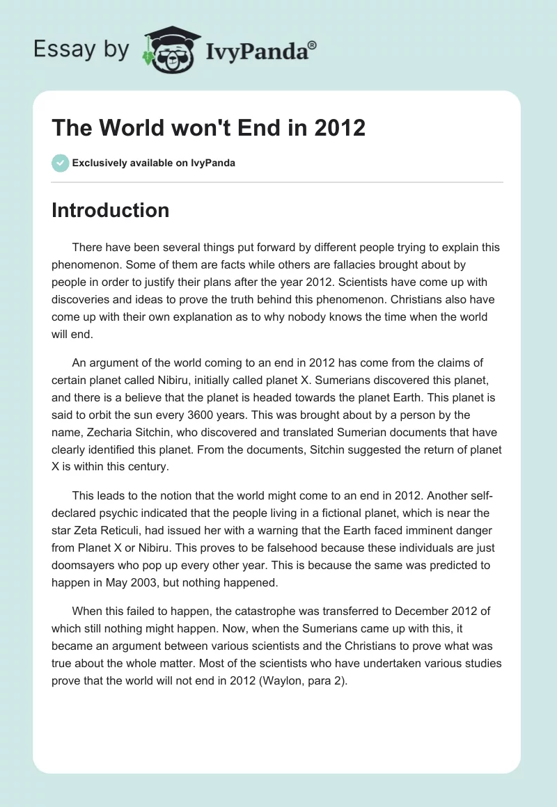 The World won't End in 2012. Page 1