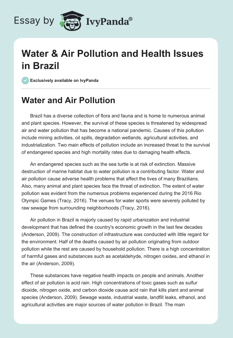 Water & Air Pollution and Health Issues in Brazil. Page 1