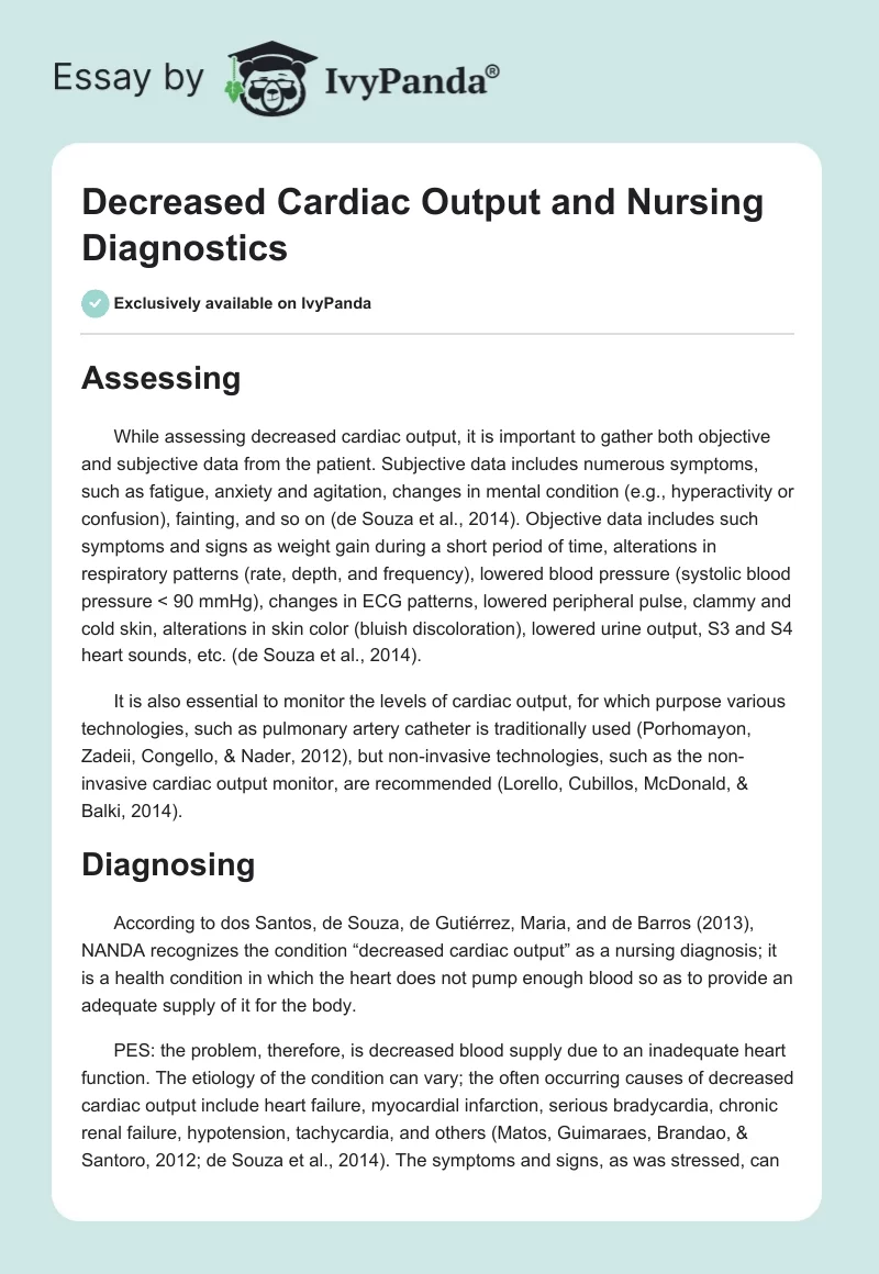 Decreased Cardiac Output and Nursing Diagnostics. Page 1