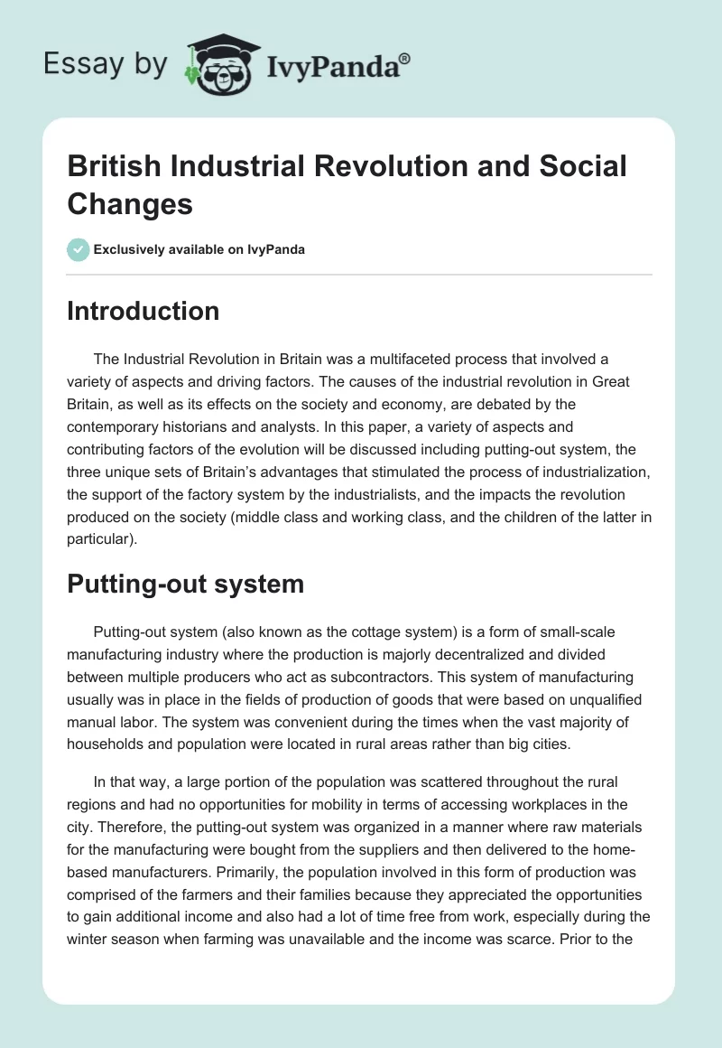 British Industrial Revolution and Social Changes. Page 1