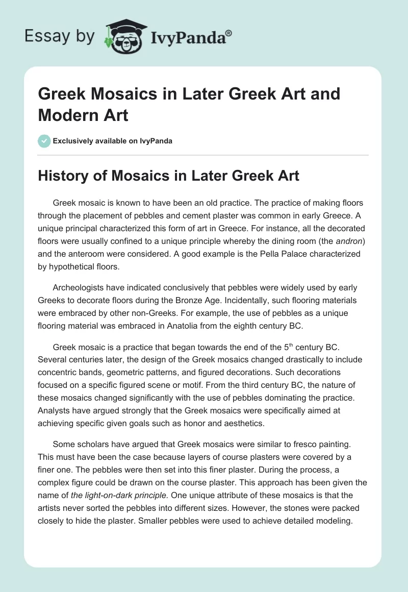 Greek Mosaics in Later Greek Art and Modern Art. Page 1