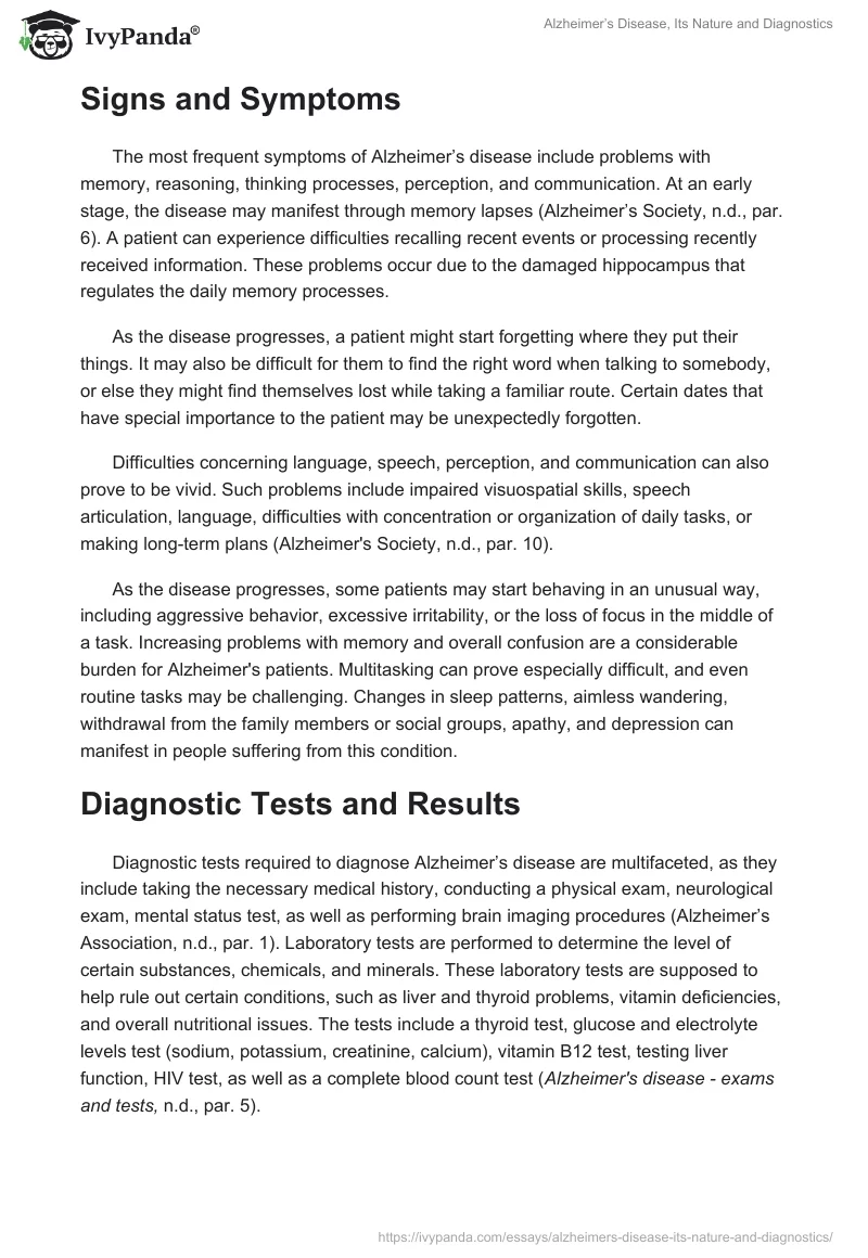 Alzheimer’s Disease, Its Nature and Diagnostics. Page 2