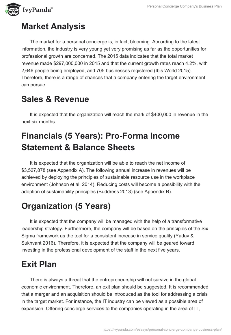 Personal Concierge Company's Business Plan. Page 2