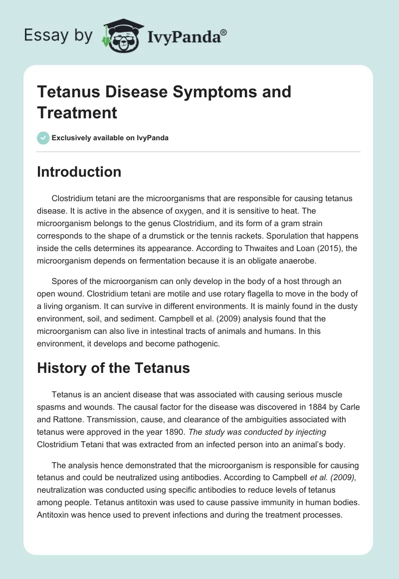 Tetanus Disease Symptoms and Treatment. Page 1