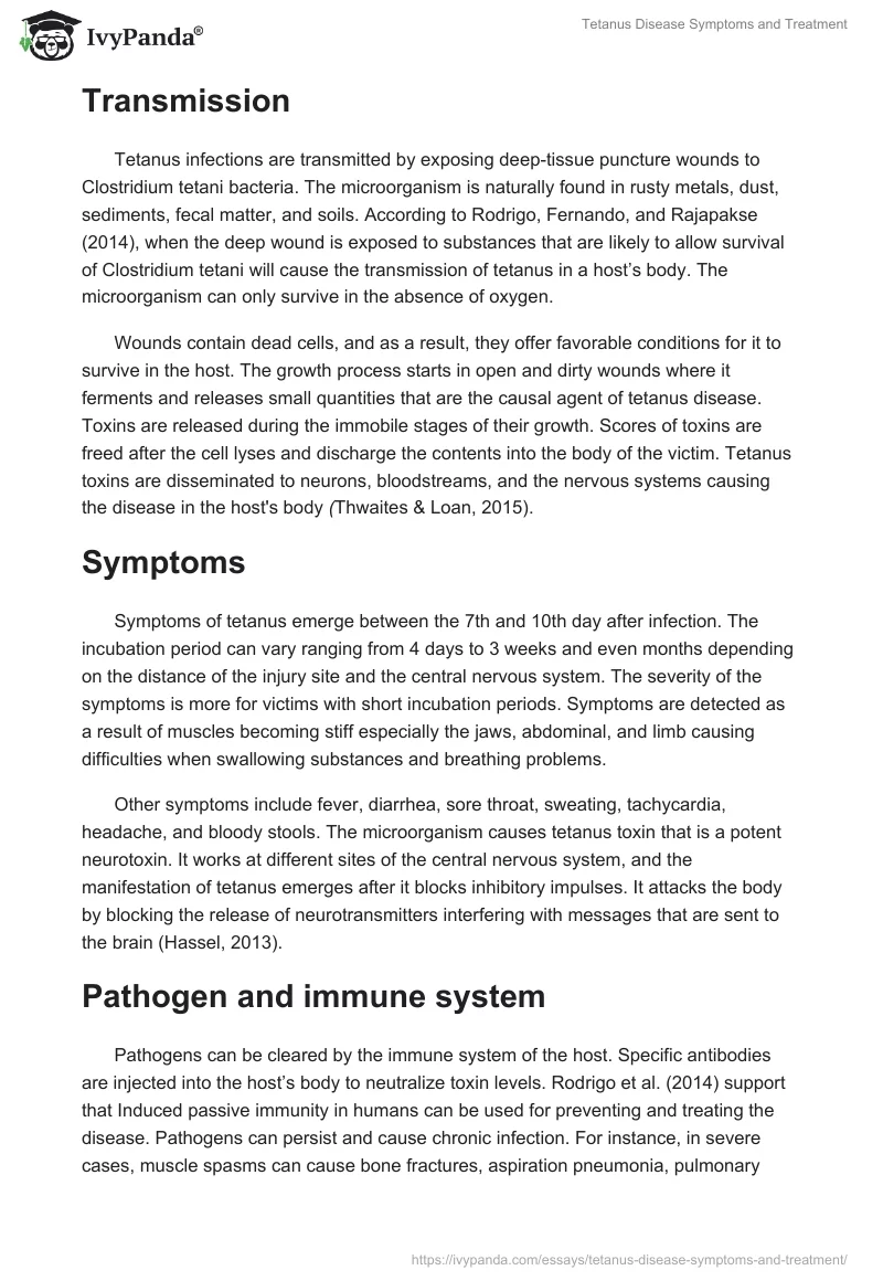 Tetanus Disease Symptoms and Treatment. Page 2