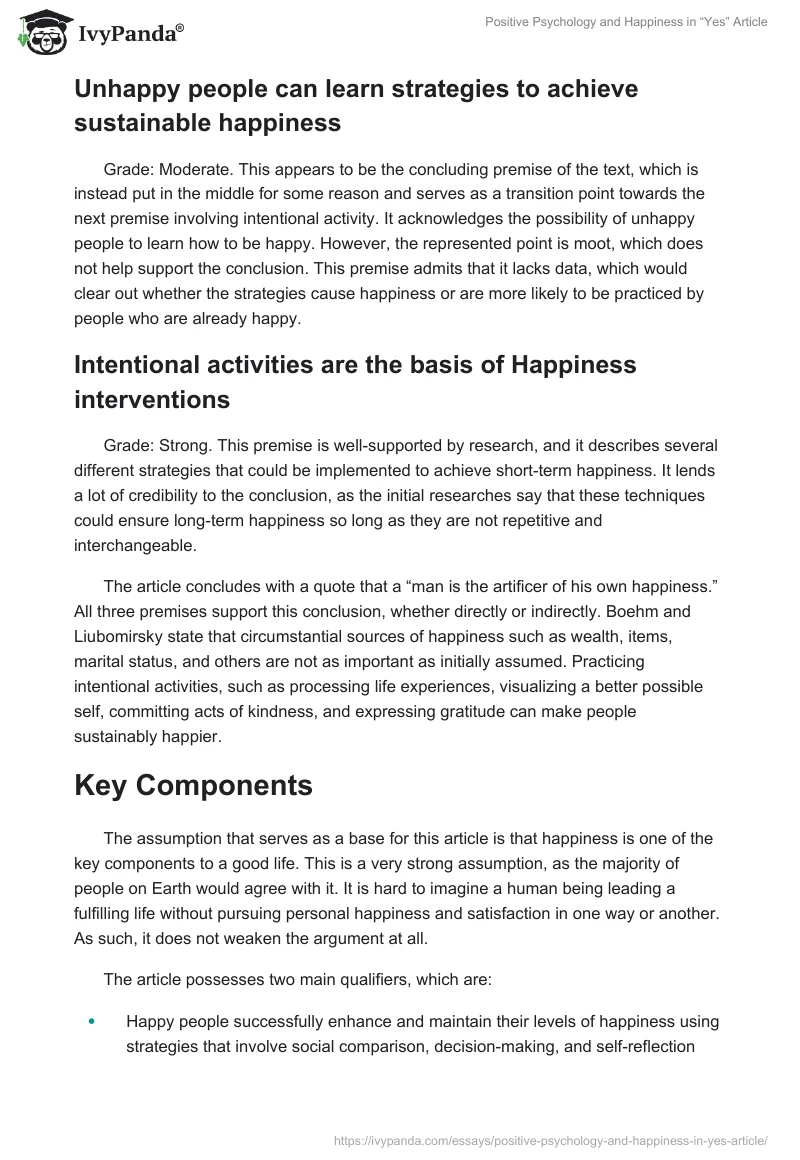 Positive Psychology and Happiness in “Yes” Article. Page 2