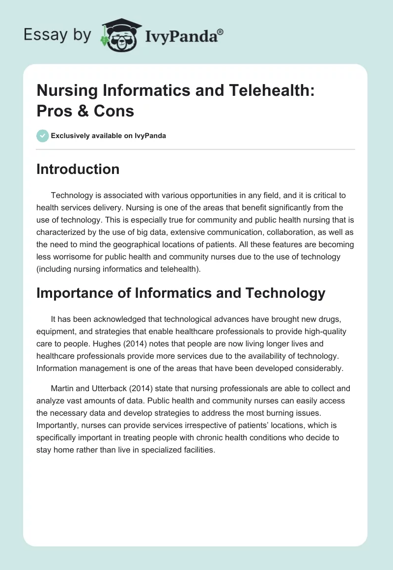 Nursing Informatics and Telehealth: Pros & Cons. Page 1