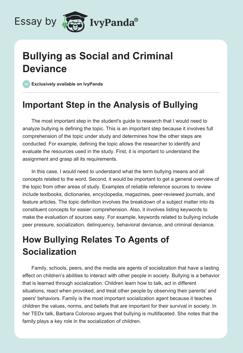 Bullying as Social and Criminal Deviance. Page 1