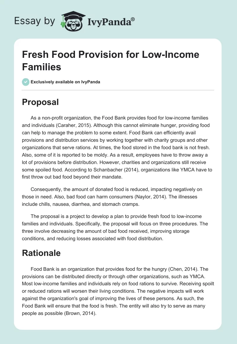 Fresh Food Provision for Low-Income Families. Page 1