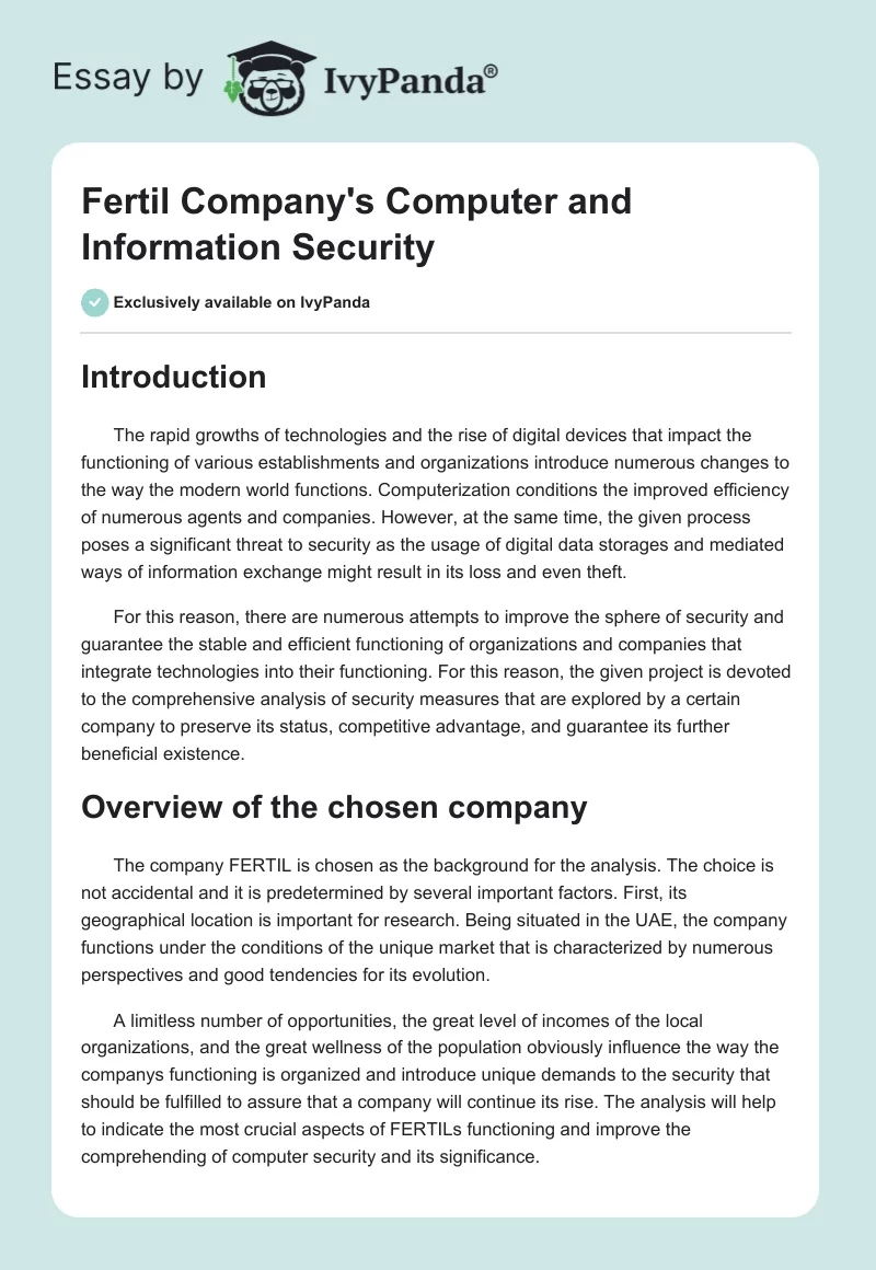 Fertil Company's Computer and Information Security. Page 1
