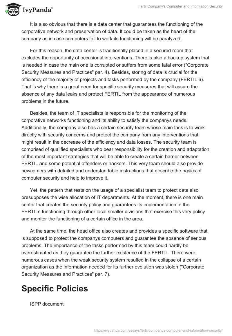 Fertil Company's Computer and Information Security. Page 3