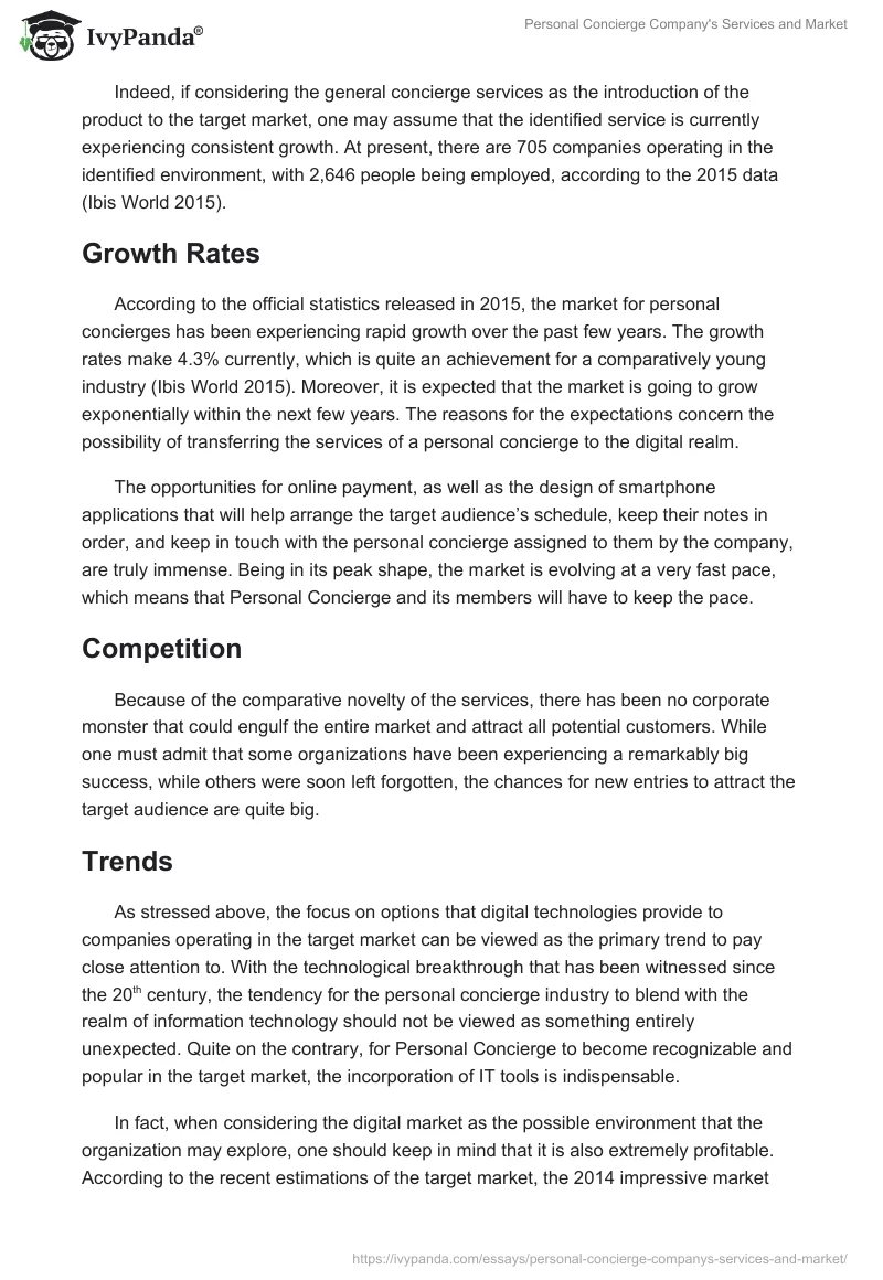 Personal Concierge Company's Services and Market. Page 4
