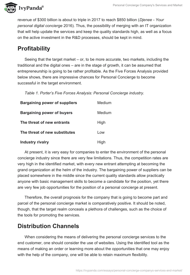 Personal Concierge Company's Services and Market. Page 5