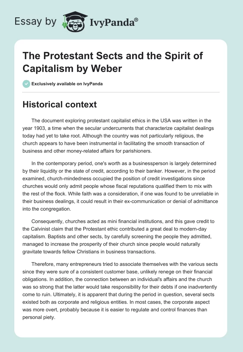 "The Protestant Sects and the Spirit of Capitalism" by Weber. Page 1