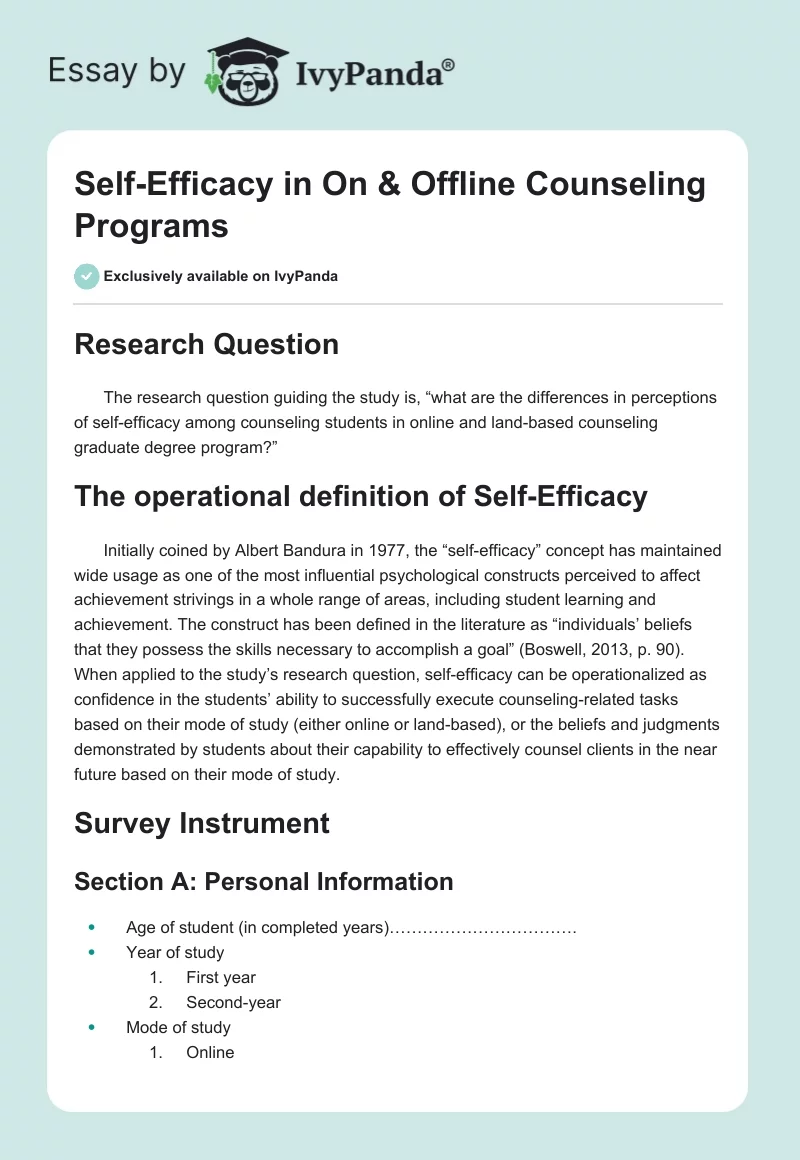 Self-Efficacy in On & Offline Counseling Programs. Page 1