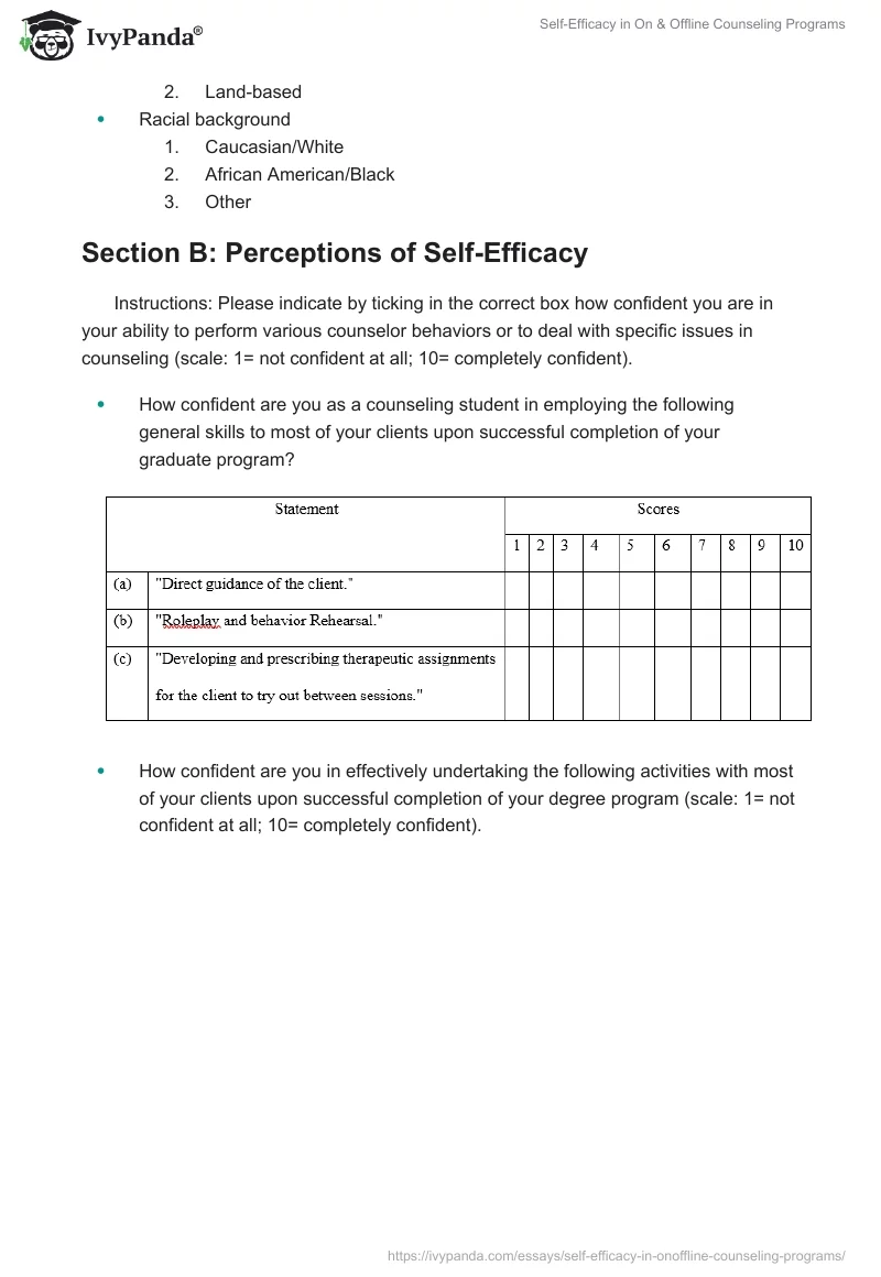 Self-Efficacy in On & Offline Counseling Programs. Page 2