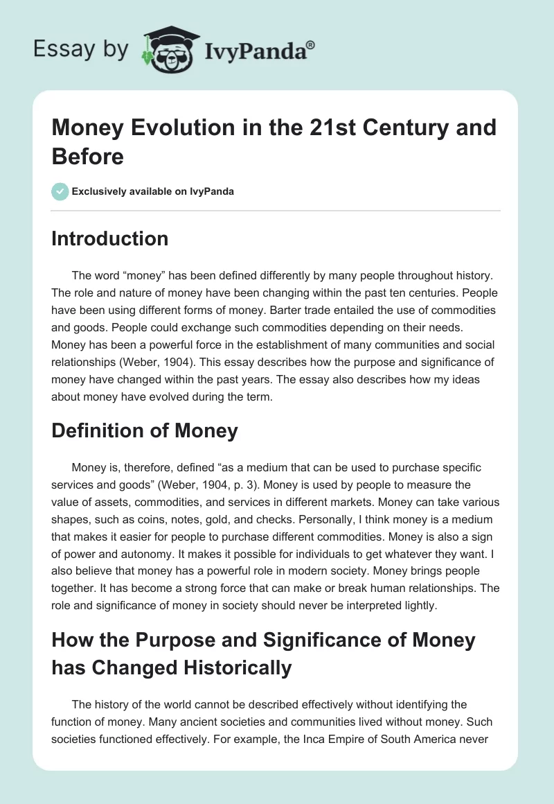 Money Evolution in the 21st Century and Before. Page 1