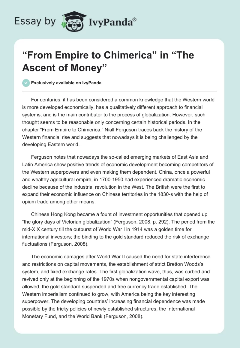 “From Empire to Chimerica” in “The Ascent of Money”. Page 1