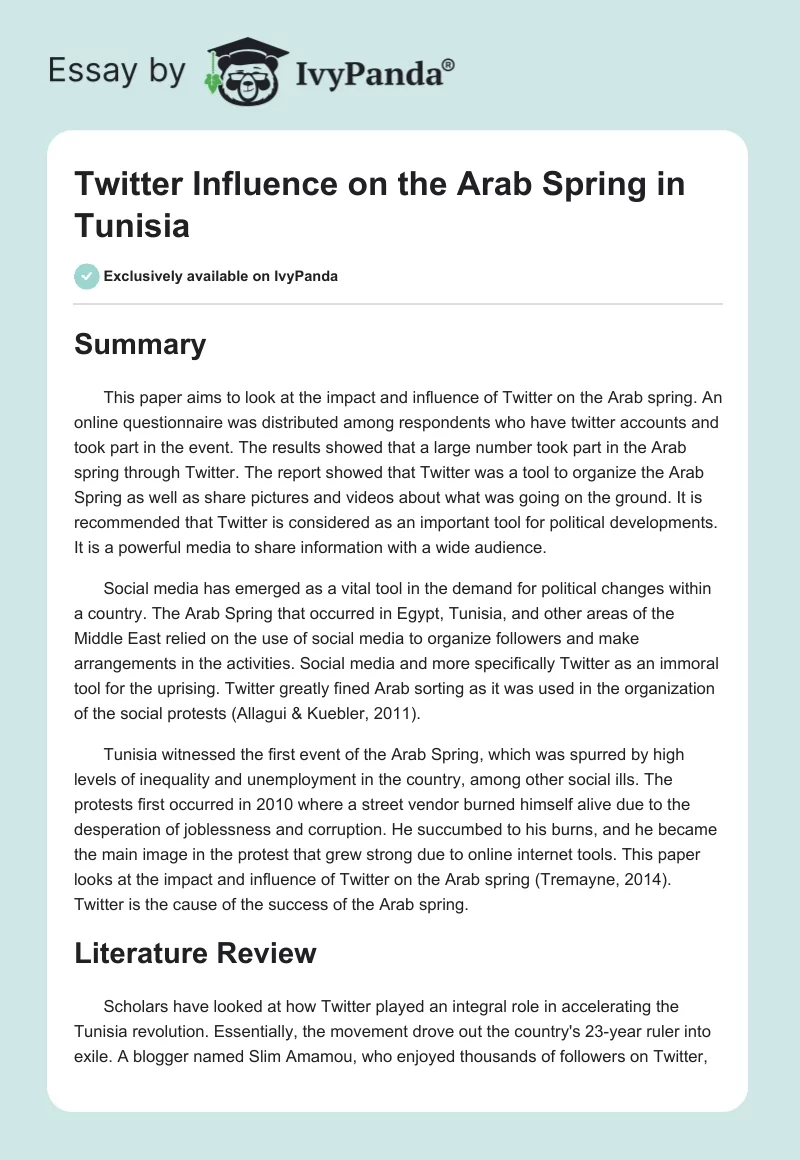 Twitter Influence on the Arab Spring in Tunisia. Page 1
