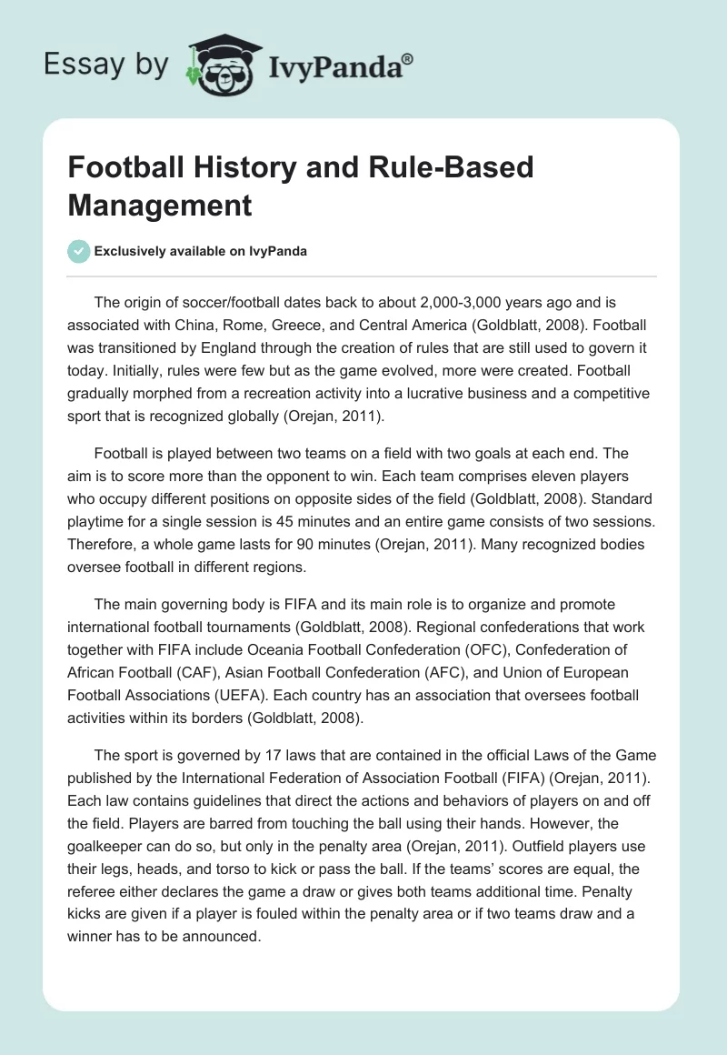 Football History and Rule-Based Management. Page 1