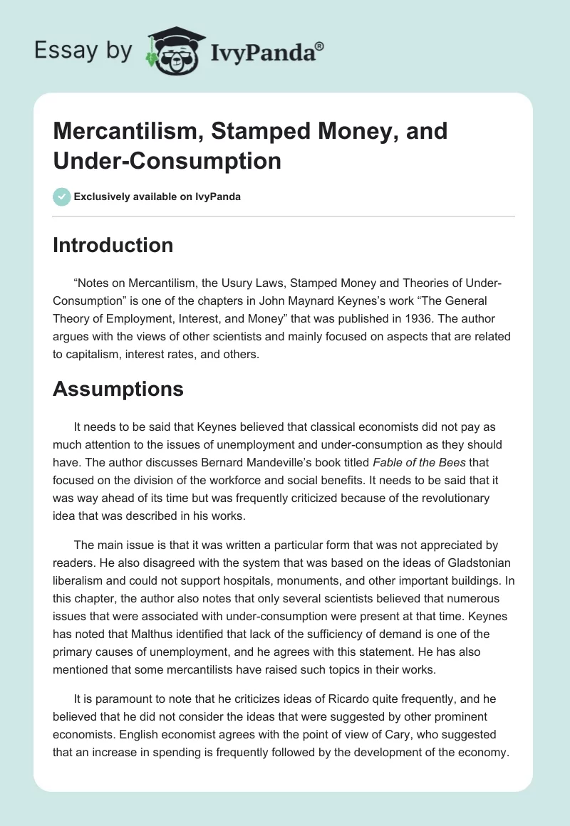 Mercantilism, Stamped Money, and Under-Consumption. Page 1