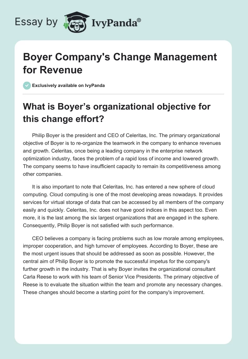 Boyer Company's Change Management for Revenue. Page 1