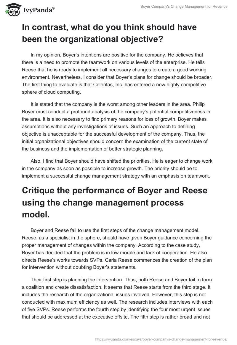 Boyer Company's Change Management for Revenue. Page 2