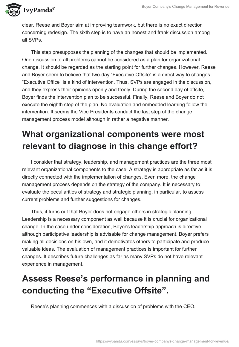 Boyer Company's Change Management for Revenue. Page 3