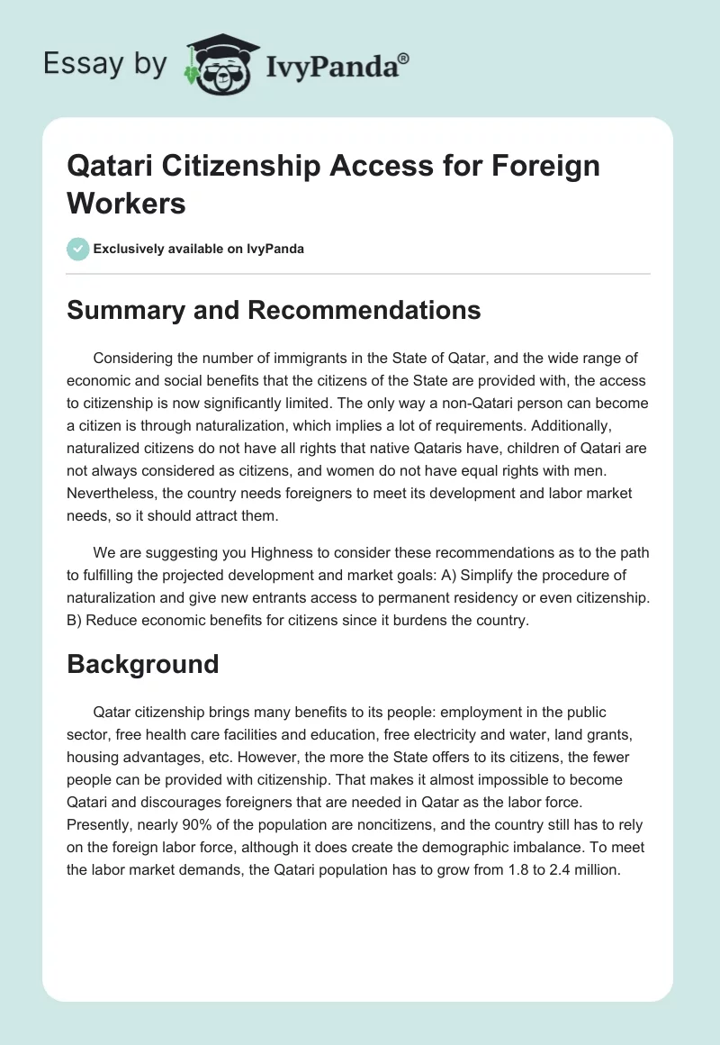 Qatari Citizenship Access for Foreign Workers. Page 1