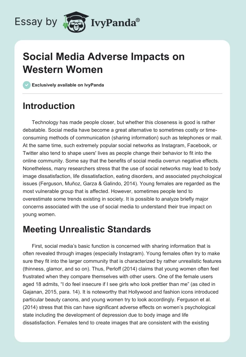 Social Media Adverse Impacts on Western Women. Page 1