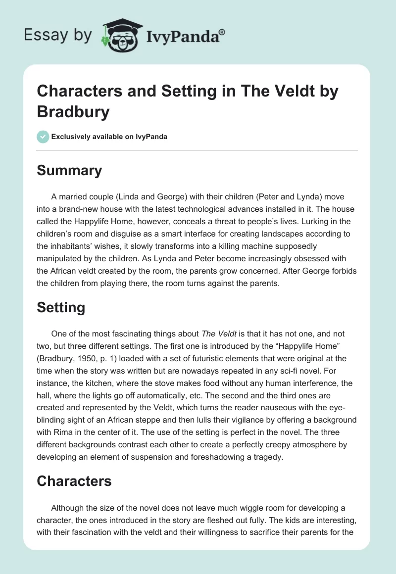 Characters and Setting in "The Veldt" by Bradbury. Page 1