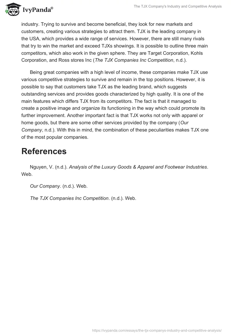 The TJX Company's Industry and Competitive Analysis. Page 2