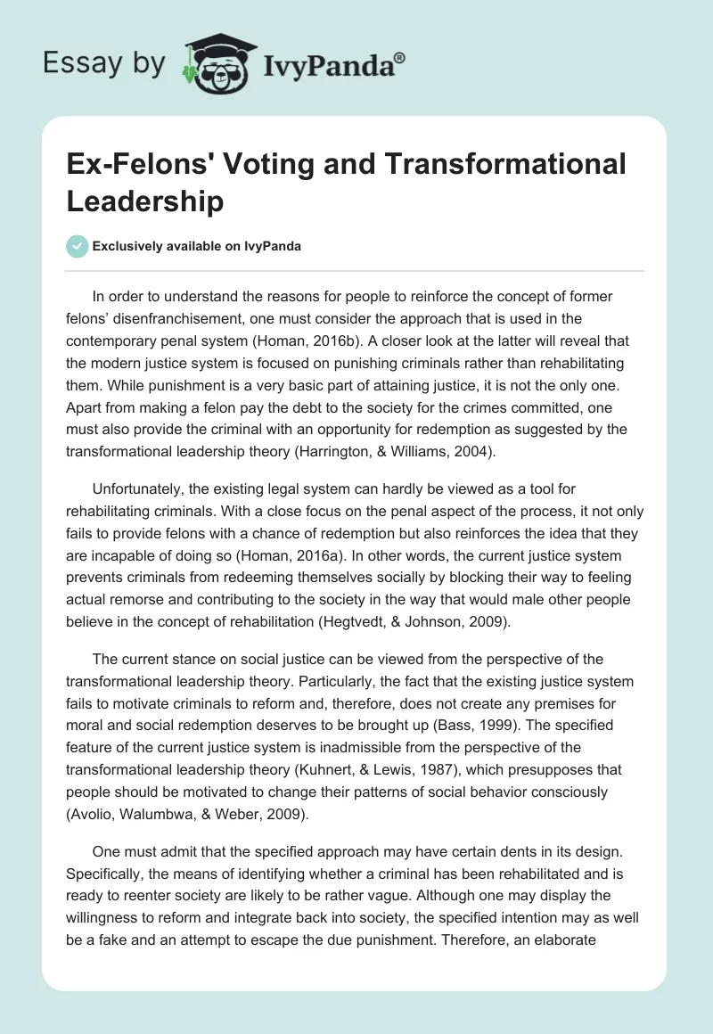Ex-Felons' Voting and Transformational Leadership. Page 1